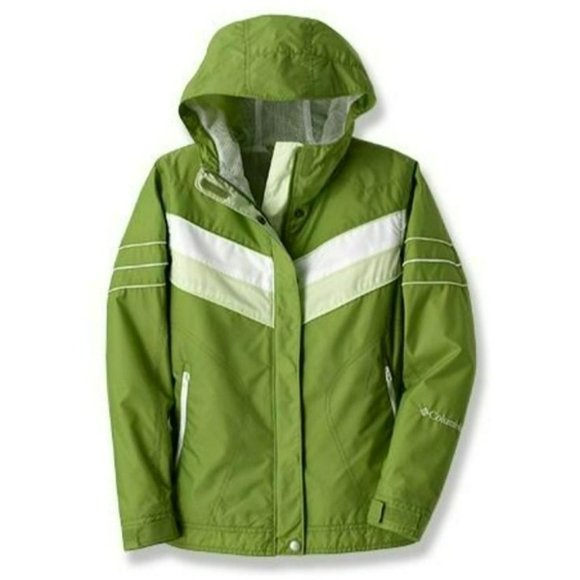 Columbia Girls Youth Full Zip Windbreaker Raincoat Jacket Green/White Size 18/20 - Picture 2 of 16